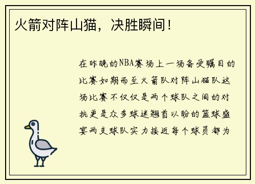 火箭对阵山猫，决胜瞬间！